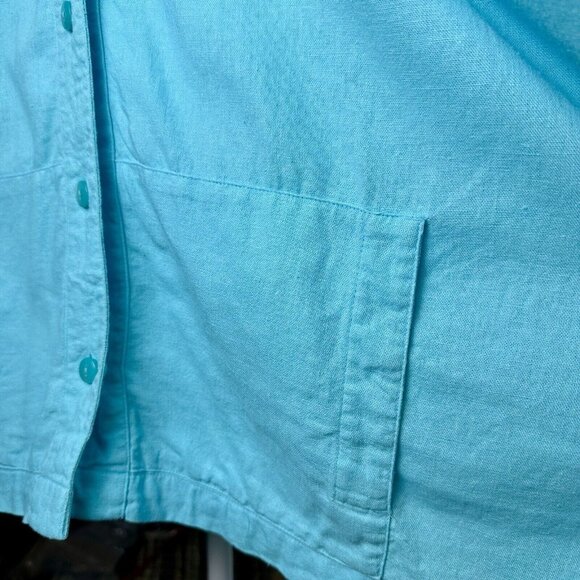 CJ Banks Button Up Hoodie Women's 3X Aqua Blue Linen Blnd Beachy Coastal 3/4 Slv - Picture 11 of 16